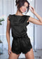 Boho Sleepwear, Pajamas Set, PJ Satin Jeanne Black and Pink
